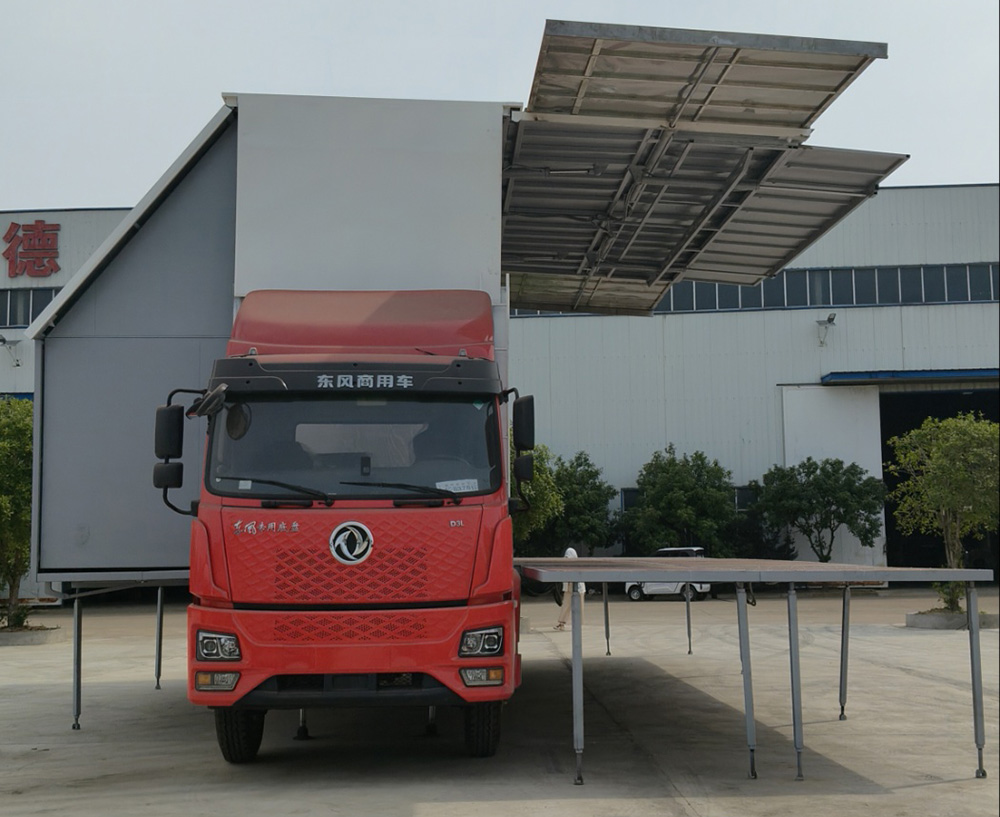 东风  6米5双面展开舞台车 后台带封闭式小屋
